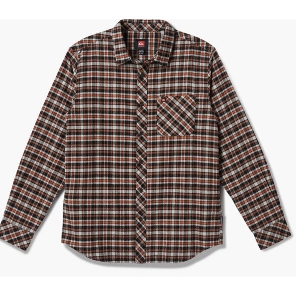 New Quicksilver Men's Classic Fit Legends Flannel Shirt Black Orange‎ Plaid L